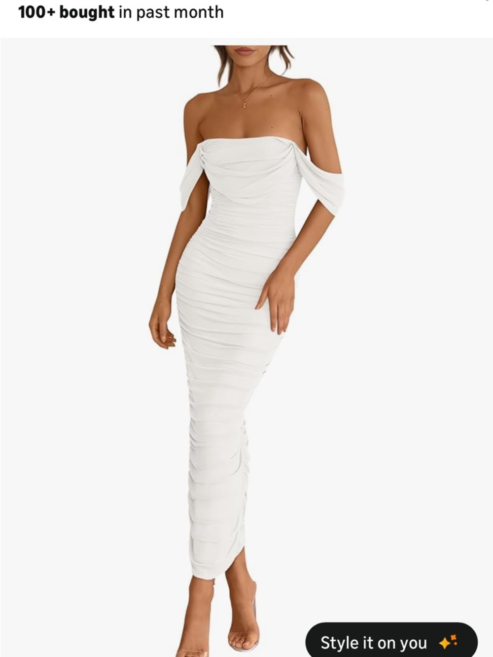 Women’s One-Shoulder White Ruched Maxi Dress